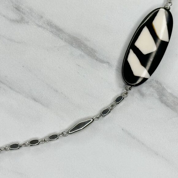 Chicos Black White Geometric Beaded Long Silver Chain Necklace 46" ✨ - Picture 5 of 9